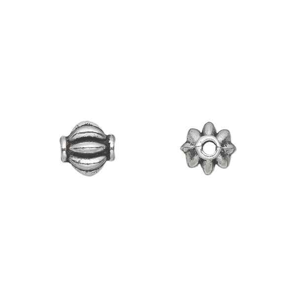 Bead, antique silver-plated "pewter" (zinc-based alloy), 8mm corrugated round. Sold per pkg of 50. image number 0