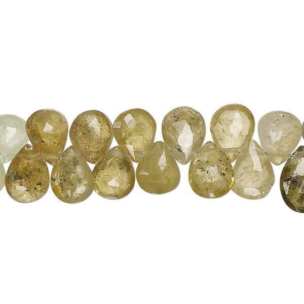 Grossularite garnet 1pkg1, hand-cut top-drilled faceted puffed teardrop bead natural 8 inch 8x6mm-10x7mm image number 0