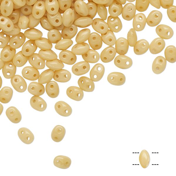 Bead, Preciosa Twin™, Pressed Twin, Czech pressed glass, wheat tan, 5x2.5mm oval with 2 holes. Sold per 10-gram pkg. image number 0