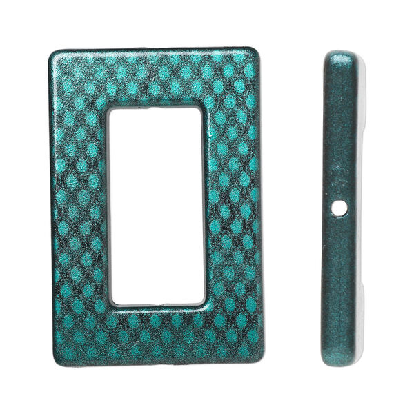 Bead, acrylic, turquoise blue and black, 51x34mm open rectangle with 31x14mm center opening and snakeskin design. Sold per pkg of 16. image number 0
