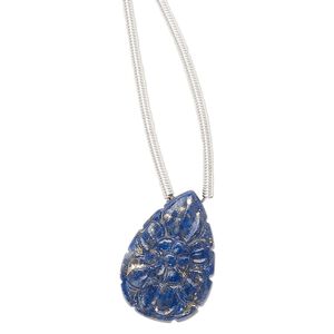 Lapis lazuli 1pkg1, hand-cut top-drilled double-sided carved flower teardrop bead natural 18x12mm