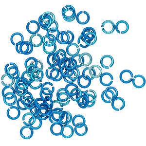 Jump ring 1pkg100 aluminum, 4mm round, 20 gauge / 2.4mm inside diameter / light blue