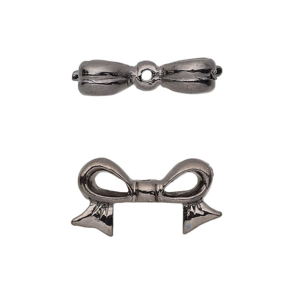 Bead, gunmetal-plated pewter (tin-based alloy), 22x12mm bow, fits 10mm cube bead. Sold per pkg of 2. image number 0