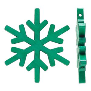 Focal, painted mango wood, green, 57x50mm side-drilled snowflake. Sold per pkg of 2.