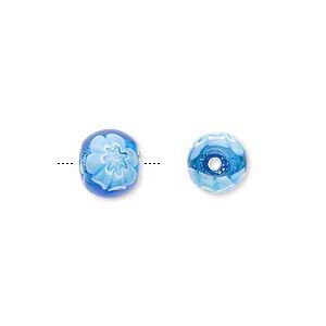Foil-lined glass beads, Italian millefiori accents, light blue, round, 8mm. Sold per pkg of 20.