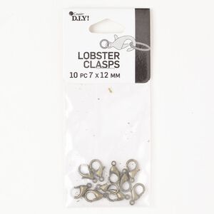 Clasp lobster claw 1pkg10 "pewter" (zinc alloy), 10x6mm oval, antique brass-finished 1-strand