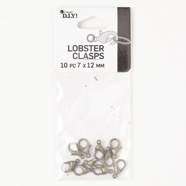 Clasp lobster claw 1pkg10 "pewter" (zinc-based alloy), 10x6mm oval, antique brass finish image number 0