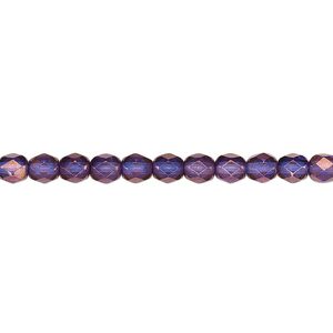 Bead, Czech fire-polished glass, purple and gold, 4mm faceted round. Sold per 15-1/2" to 16" strand, approximately 100 beads.