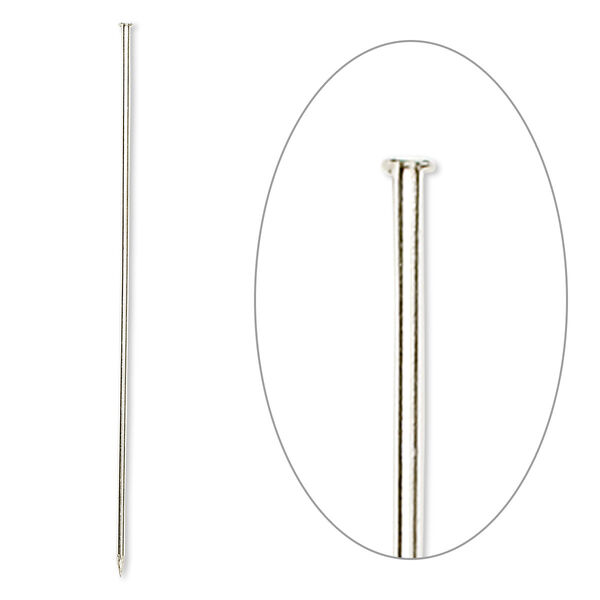Stick pin, silver-finished brass, 3 inches, 18 gauge. Sold per pkg of 100. image number 0