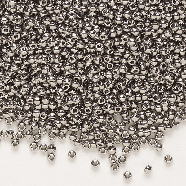 Seed bead, Miyuki, glass, pkg/250g, #11 rocaille, opaque nickel-plated, (RR-190). image number 0