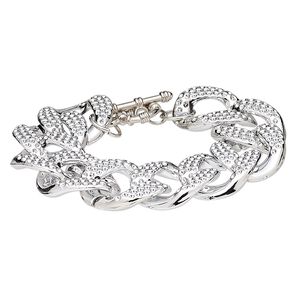 Bracelet, silver-coated plastic and silver-plated steel, 24mm wide with 29x24mm textured twisted oval, 7 inches with toggle clasp. Sold individually.