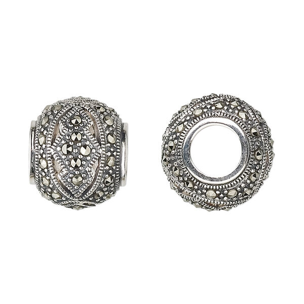Bead, Dione®, sterling silver and marcasite, 17x14mm rondelle. Sold individually. image number 0