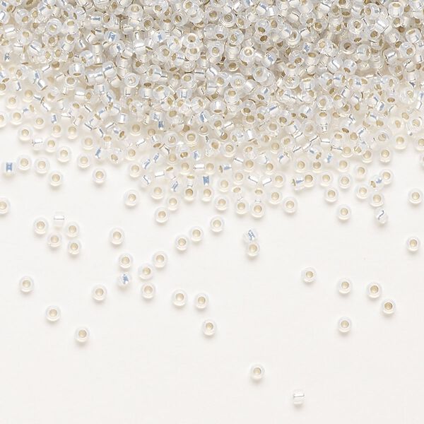 Seed bead, Miyuki, glass, pkg/35g, #15 rocaille, translucent silver-lined opal alabaster base (RR-551). image number 0