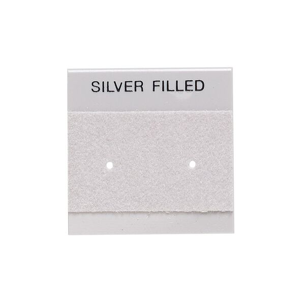Earring card, flocked plastic, grey and black, 1x1-inch square with "SILVER FILLED." Sold per pkg of 25. image number 0