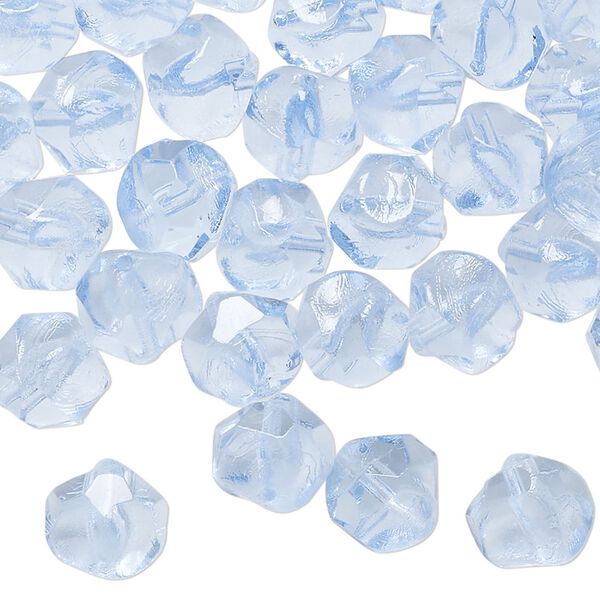 Bead, pressed glass, translucent blue, 9mm pinched round. Sold per 2-ounce pkg, approximately 80 beads. image number 0