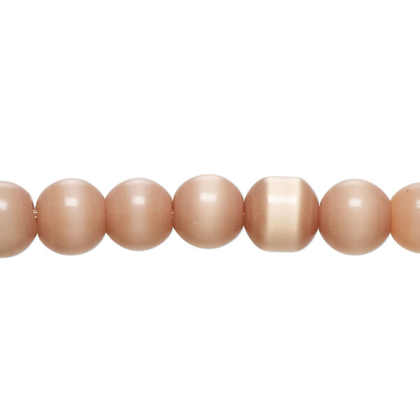 Bead, cat's eye glass (fiber optic glass), dark peach, 6-8mm round. Sold per 14-inch strand, approximately 55 beads. image number 0