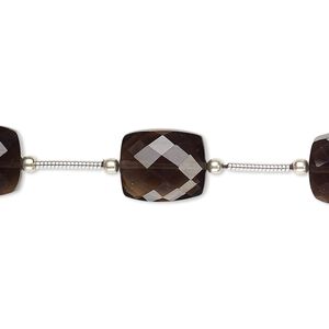 Smoky quartz 1pkg5, hand-cut faceted rectangle bead 12x10mm-14x10mm