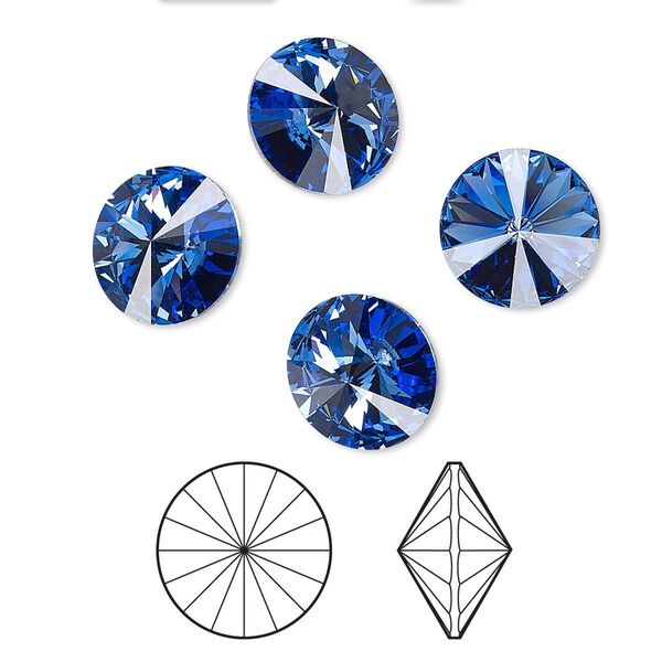 Chaton 4pk sapphire foil back, Crystal Passions® 10.54-10.91mm rivoli SS47 1122 image number 0