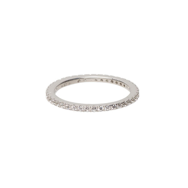 Ring, cubic zirconia and rhodium-plated sterling silver, clear, 2mm wide eternity band, size 7. Sold individually. image number 0