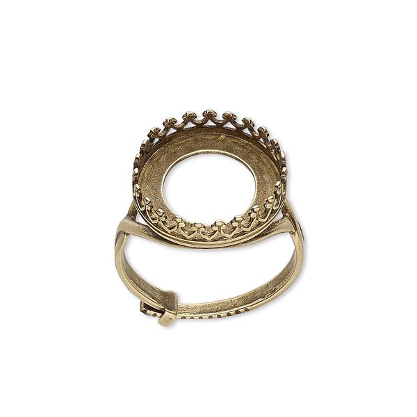 Ring, JBB Findings, antiqued brass, 16mm round with 14mm round bezel setting, adjustable from size 6-8. Sold individually. image number 0
