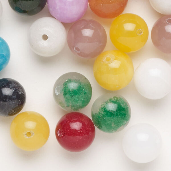Bead mix, quartz (dyed), pkg/2 ounces, mixed colors, 9-11mm machine-cut round, C grade. image number 0