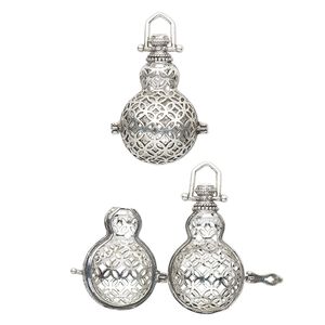 Focal, antique silver-finished brass, 35.5x19mm bead cage with cutout mesh design and safety latch, fits up to 18mm bead. Sold individually.
