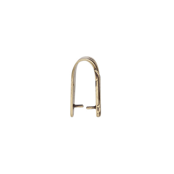 Bail, JBB Findings, ice-pick, antiqued brass, 15x10mm shield with lines, 11.5mm grip length. Sold individually. image number 1