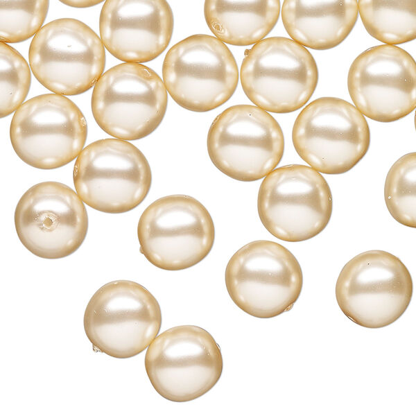 Bead druk Czech pearl-coated glass 50pk 8mm round, opaque beige image number 0