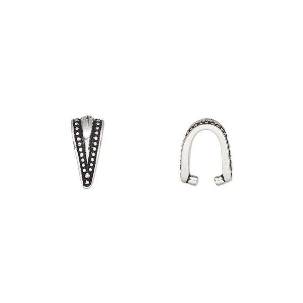 Bail, TierraCast®, ice-pick, antique silver-plated pewter (tin-based alloy), 10x5mm with beaded border, 7mm grip length. Sold per pkg of 2. image number 0