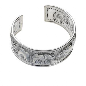 Bracelet, Hill Tribes, cuff, sterling silver, 24mm wide with hammered elephant designs, adjustable. Sold individually.