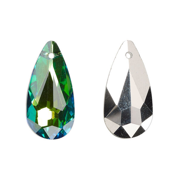 Drop, glass, opaque clear Bermuda green, 24x12mm teardrop. Sold per pkg of 4. image number 0