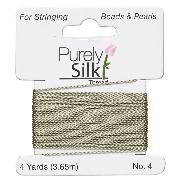 Thread, Purely Silk™, olive green, medium-heavy, size #4, 24-pound test. Sold per 4-yard card. image number 0