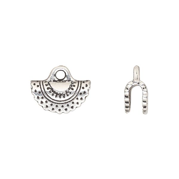 Crimp end, TierraCast®, antique silver-plated pewter (tin-based alloy), 15x8mm crescent, 2.7mm inside diameter. Sold per pkg of 20. image number 0