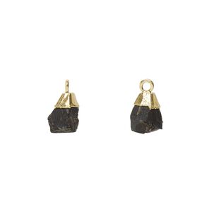 Black onyx / sterling silver 1pkg1, electrocoated gold-plated hand-cut nugget drop 8x5mm-9x7mm