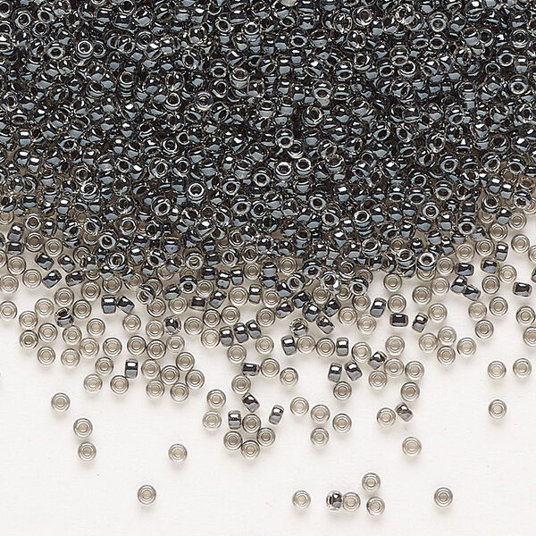 Seed bead, Miyuki, glass, pkg/35g, #15 rocaille, translucent steel-lined luster crystal clear (RR-2276). image number 0