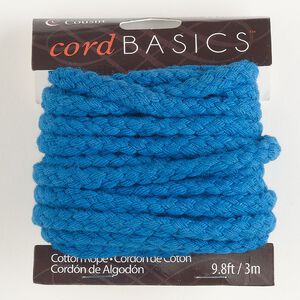 Cord, cotton, blue, 6mm braided round. Sold per 3-meter section.