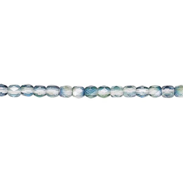 Bead, Czech fire-polished glass, green and teal luster, 3mm faceted round. Sold per 15-1/2" to 16" strand. image number 0