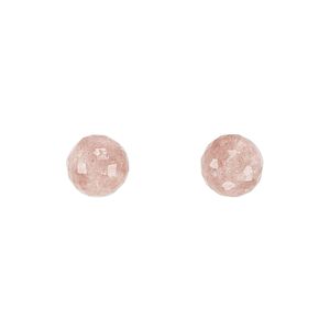 Strawberry quartz 1pkg2, hand-cut half-drilled faceted round bead natural 8mm
