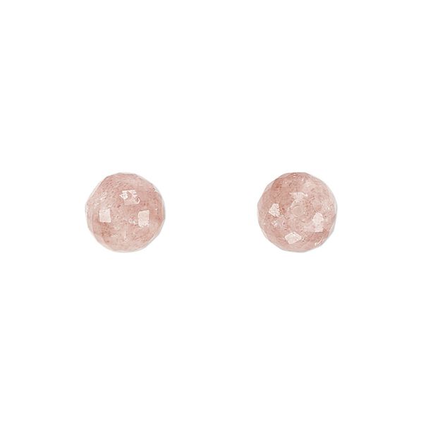 Strawberry quartz 1pkg2, hand-cut half-drilled faceted round bead natural 8mm image number 0