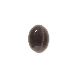 Cabochon, cat's eye glass (fiber optic glass), black, 16x12mm calibrated oval, quality grade. Sold per pkg of 8.