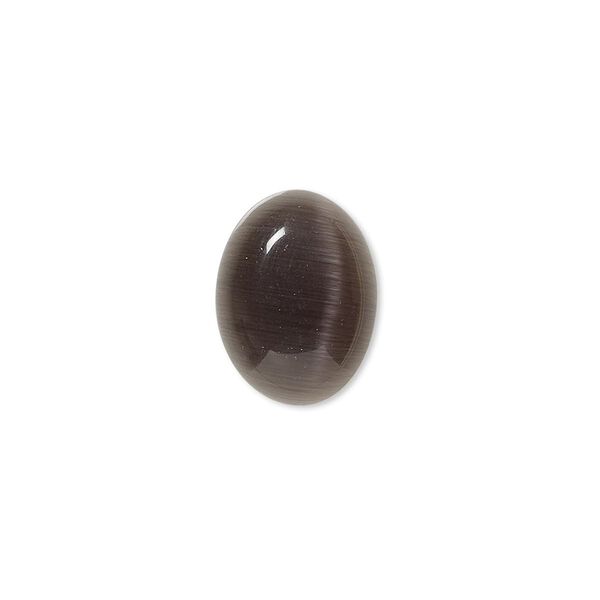 Cabochon, cat's eye glass (fiber optic glass), black, 16x12mm calibrated oval, quality grade. Sold per pkg of 8. image number 0