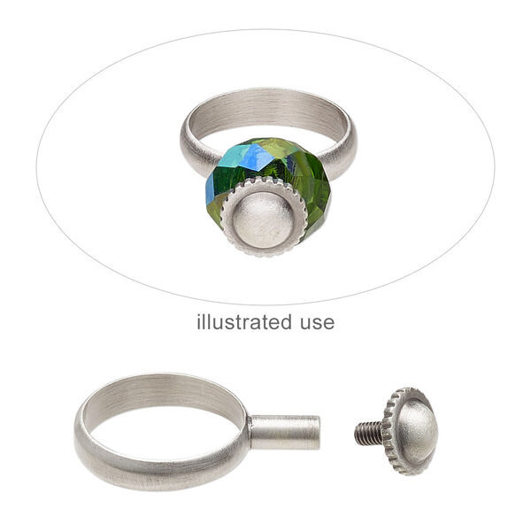 Ring, antique silver-plated brass, 4.5mm wide with 8mm post and twist-off top, size 8. Sold individually. image number 0