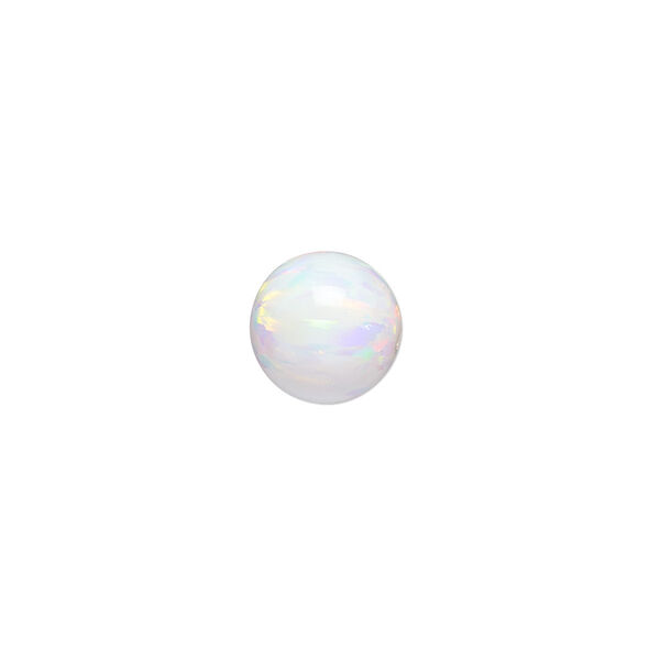 Bead, "opal" (silica and epoxy) (man-made), white, 10mm half-drilled round. Sold individually. image number 0