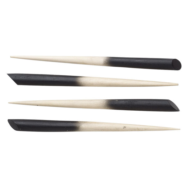 Hair stick, wood (natural / dyed), black, 6 inches with 14x10mm oval setting. Sold per pkg of 4. image number 0