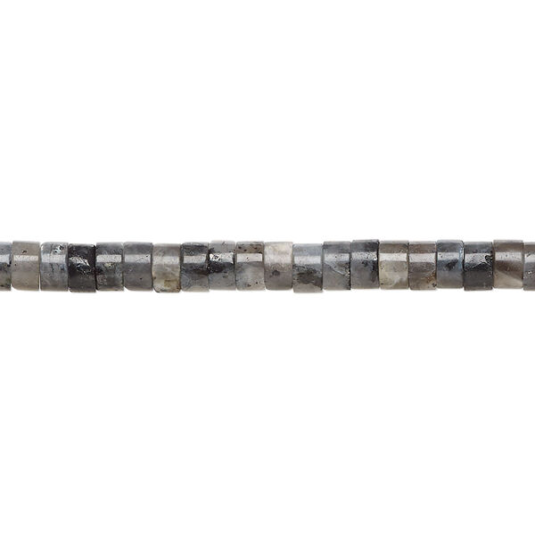 Bead, black labradorite, (natural), 4x1.5mm-4x2.5mm heishi, B grade, Mohs hardness 6 to 6-1/2. Sold per 16-inch strand. image number 0