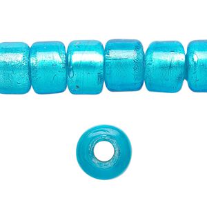 Bead, lampworked glass, semitransparent aqua blue with fine silver foil, 12x8mm crow. Sold per 15-1/2" to 16" strand.