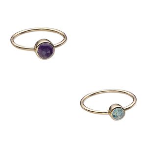 Ring, amethyst / apatite (natural) / gold-finished sterling silver, 6mm and 7mm wide, size 8. Sold per 2-piece set.