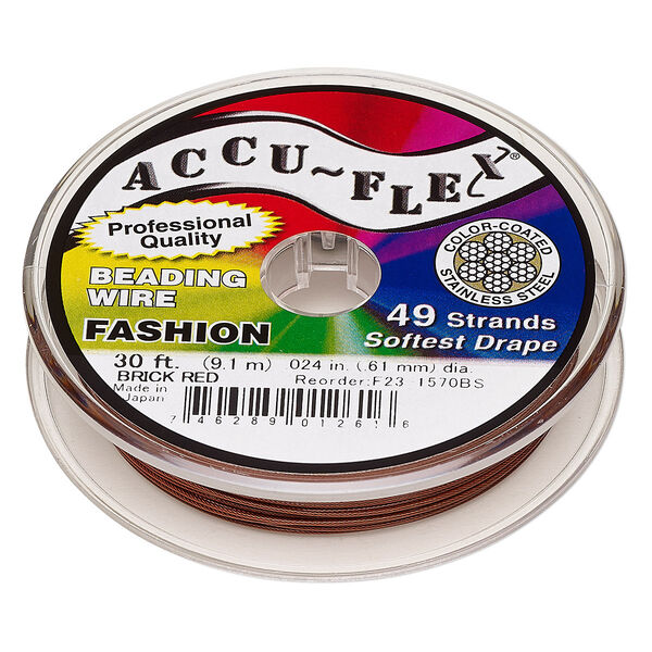 Beading wire, Accu-Flex®, nylon and stainless steel, brick red, 49 strand, 0.024-inch diameter. Sold per 30-foot spool. image number 0