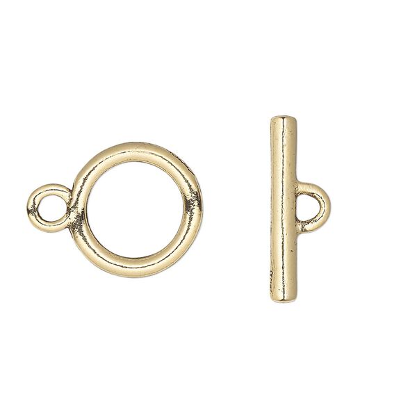 Clasp, toggle, pewter (tin-based alloy), pkg/1, gold plate, 14mm round. image number 0