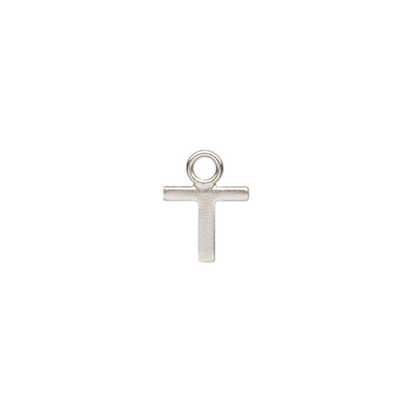 Charm, sterling silver, 9x8mm single-sided modern square alphabet letter T. Sold individually. image number 0